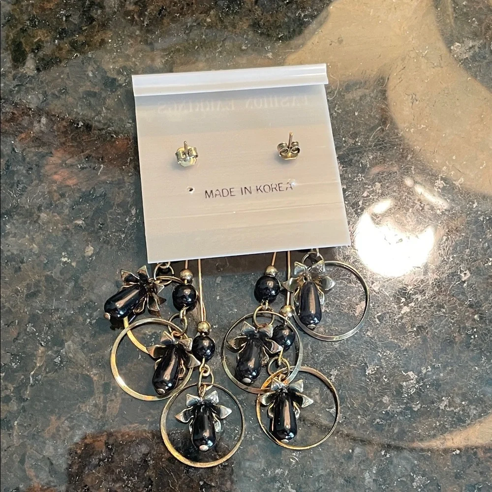 Gold and Black Dangle Earrings